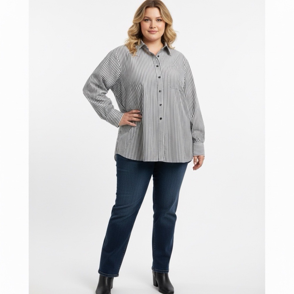 Lane Bryant Women's Button Down‎ Gray Pinstripe Size 18